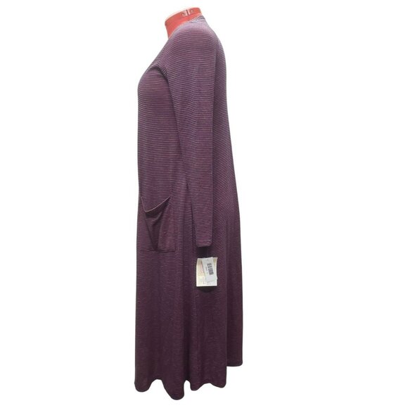 Lularoe Sarah Long Cardigan Purple & Red Striped Open Front With Pockets Size S - Picture 5 of 8